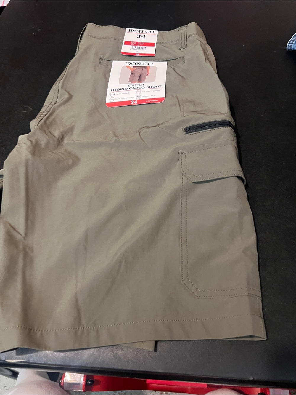 Iron Co. Men's Olive Stretch Hybrid Cargo Shorts - 34